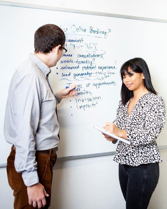 delmain team at whiteboard