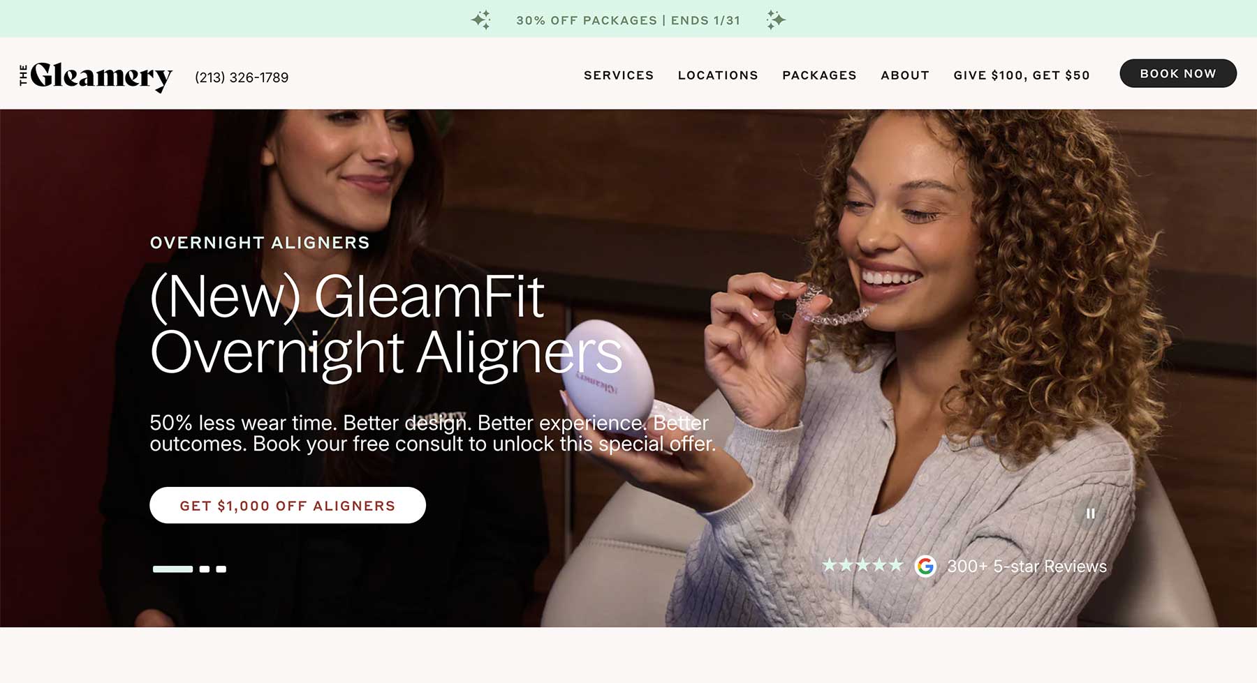 Home page for The Gleamery, one of the best dental websites of 2026