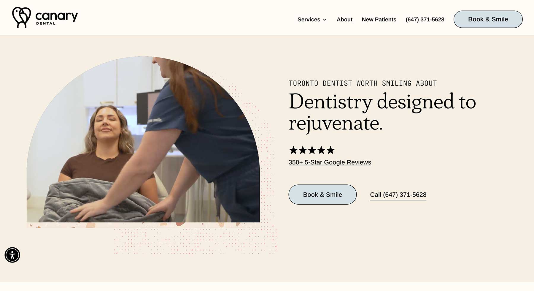 Home page for Canary Dental, one of the best dental websites of 2026