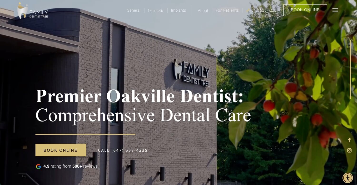 Home page for Family Dentist Tree, one of the best dental websites of 2026