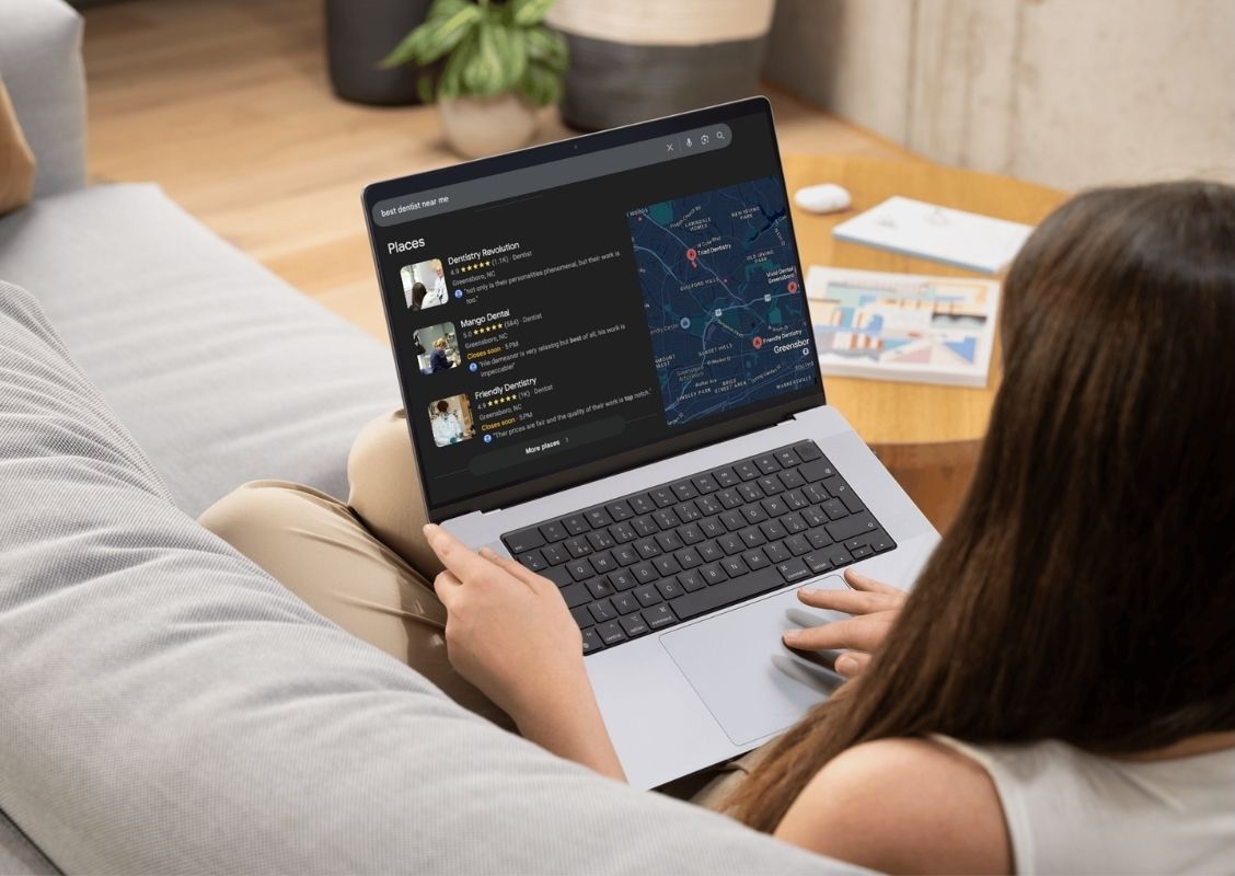 Local SEO for dentists, with a prospective patient searching for dentists nearby