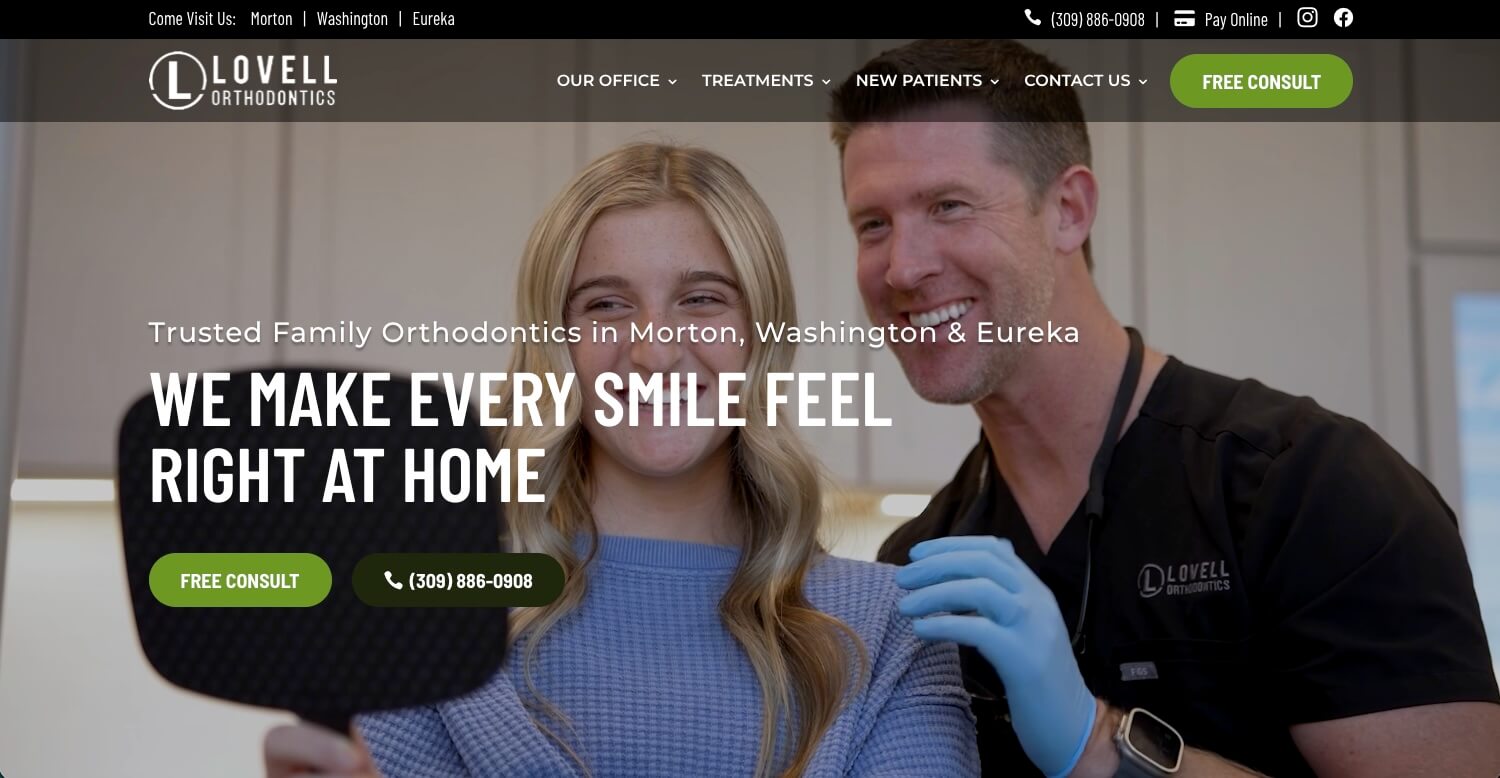 Home page for Lovell Orthodontics, one of the best dental websites of 2026
