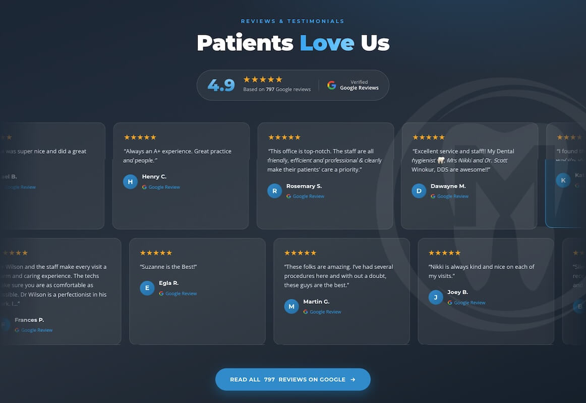 Meadowmont Dentistry patient testimonials
